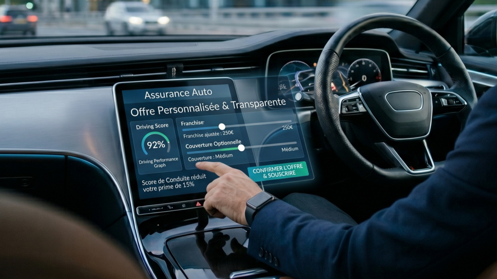 Depuis son véhicule, un conducteur valide son tarif assurance auto et va souscrire.